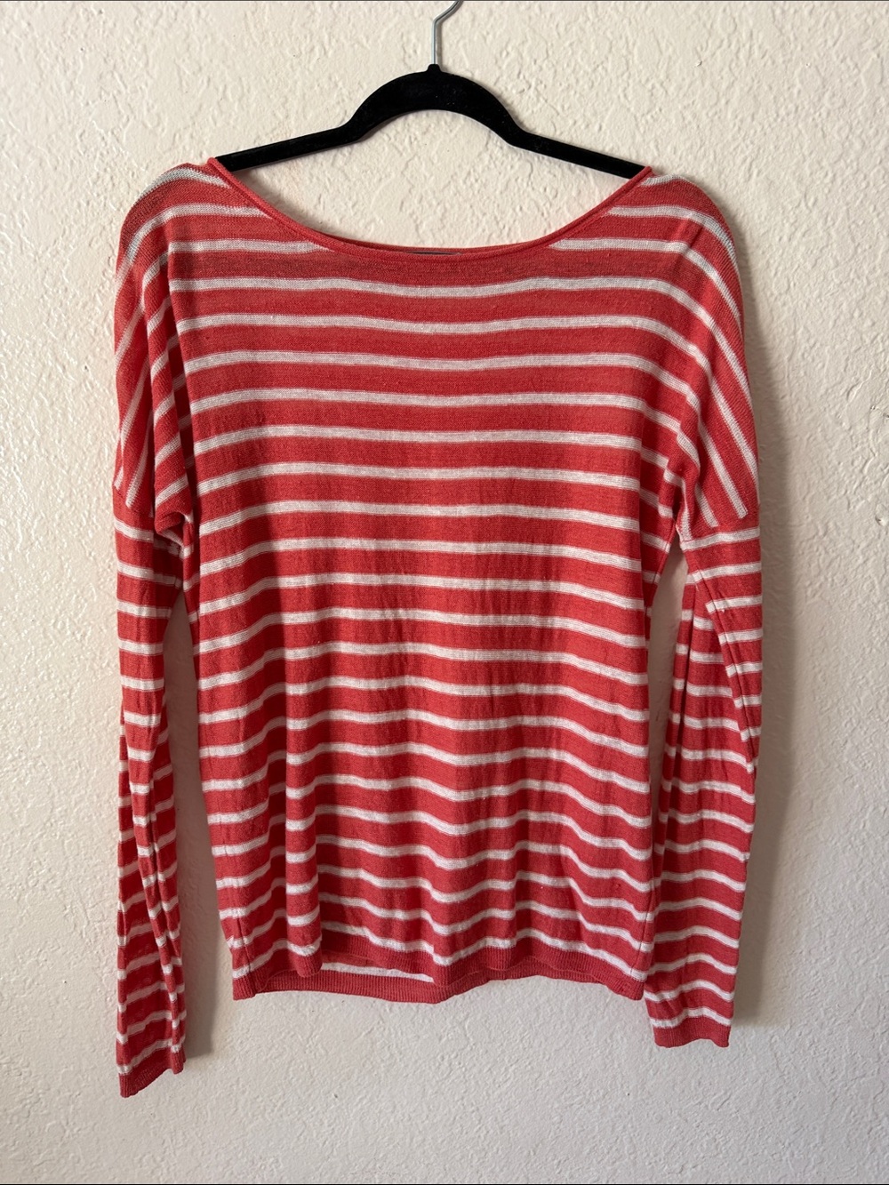 Vince 100% Linen Long-Sleeve Top Size M Orange Ivory Coastal Soft Stretchy - Picture 2 of 6